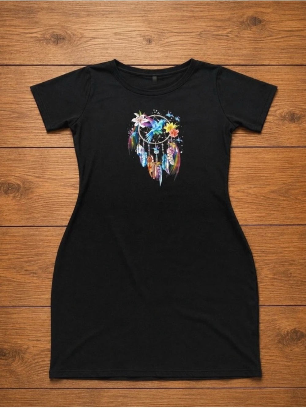 Black Maxi Dress with Colorful Dreamcatcher Graphic